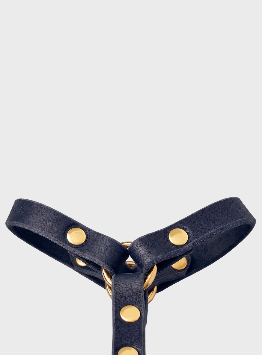 Butter Leather Y Harness - Navy Blue
