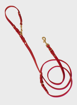 Butter Leather 3x Adjustable Dog Leash - Chili Red