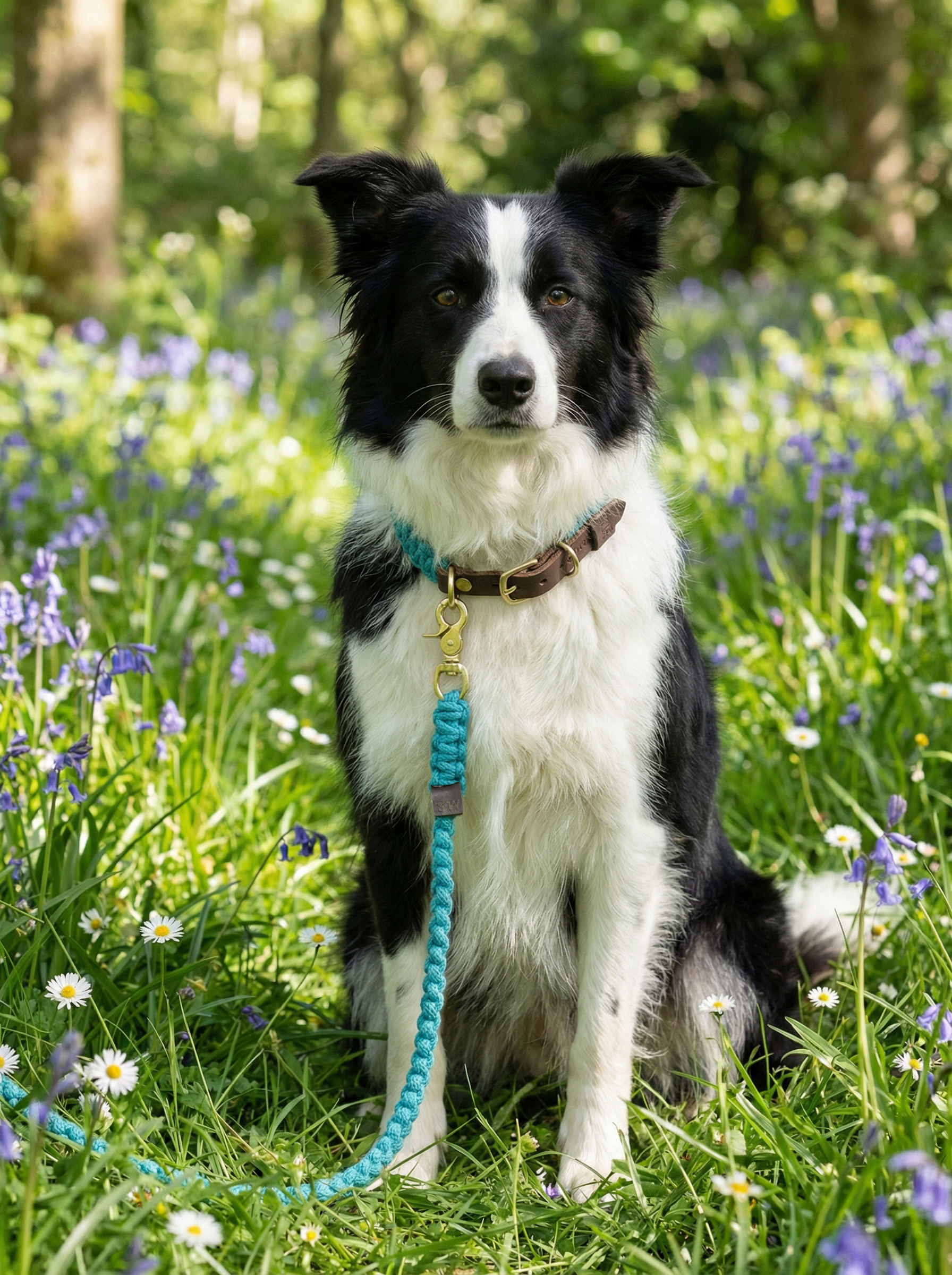 Touch of Leather Dog Collar - Santorini Blue