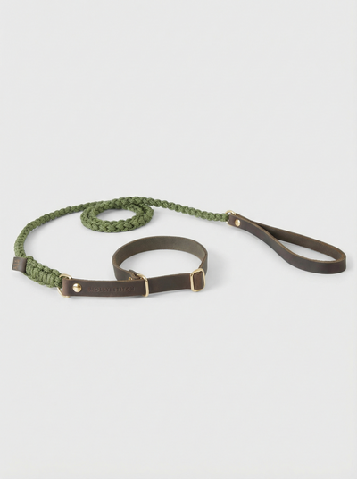 Touch of Leather Retriever Dog Leash - Military