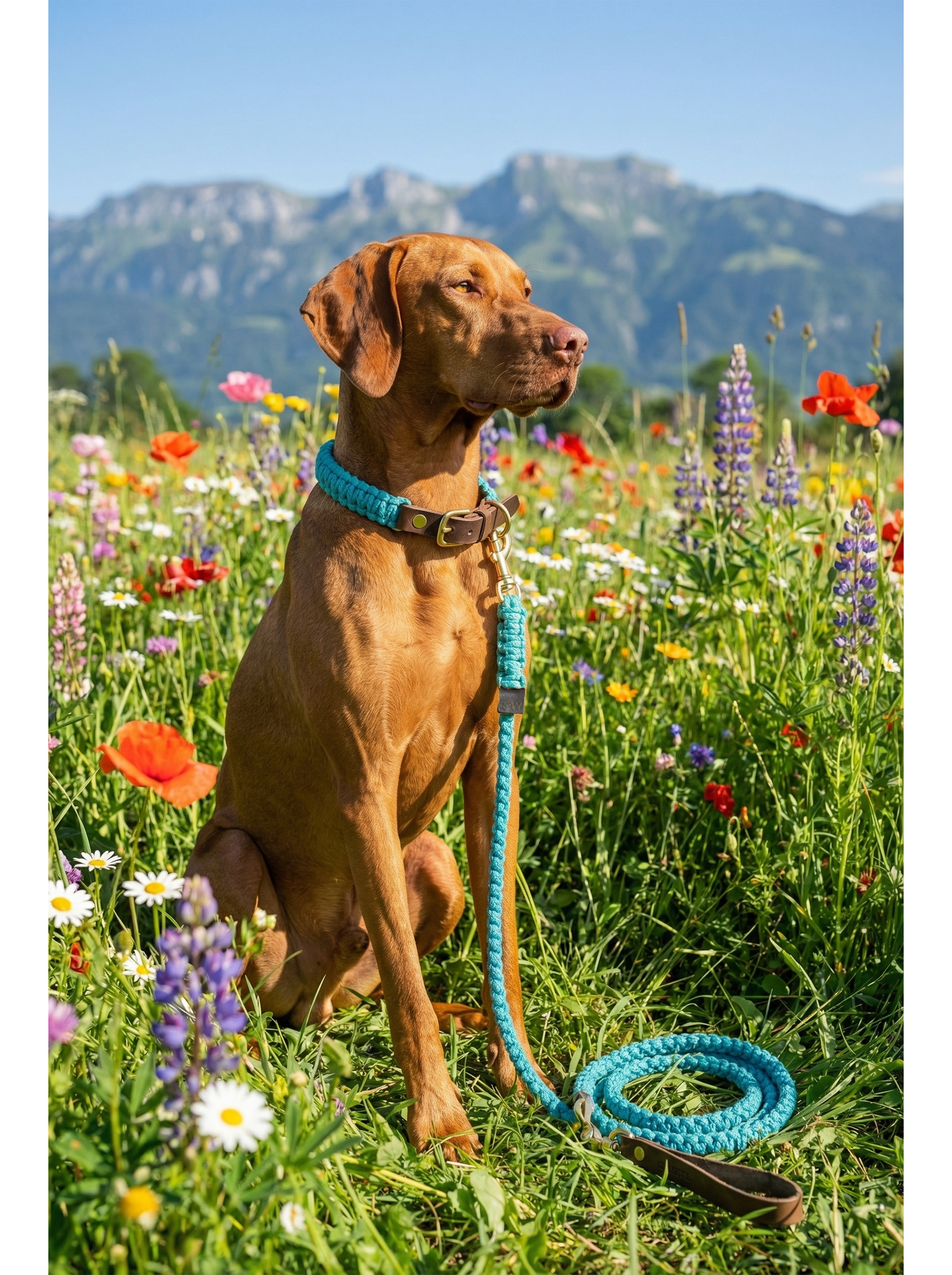 Touch of Leather Dog Leash - Santorini Blue