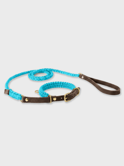 Touch of Leather Retriever Dog Leash - Santorini Blue